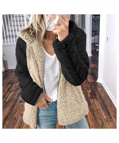 Teddy Jacket for Women Sherpa Zipped Hoodie Color Block Long Sleeve Soft Casual Lounge Outerwear Khaki 4 $9.54 Jackets