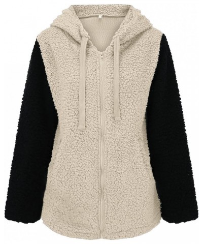 Teddy Jacket for Women Sherpa Zipped Hoodie Color Block Long Sleeve Soft Casual Lounge Outerwear Khaki 4 $9.54 Jackets