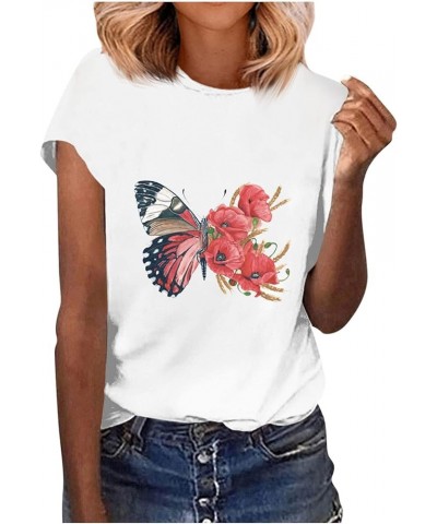 Butterfly Short Sleeve Blouse Basic Tees for Women Trendy Graphic Tees Womens Summer Tops 2023 White T Shirt Blue 03-red $6.5...