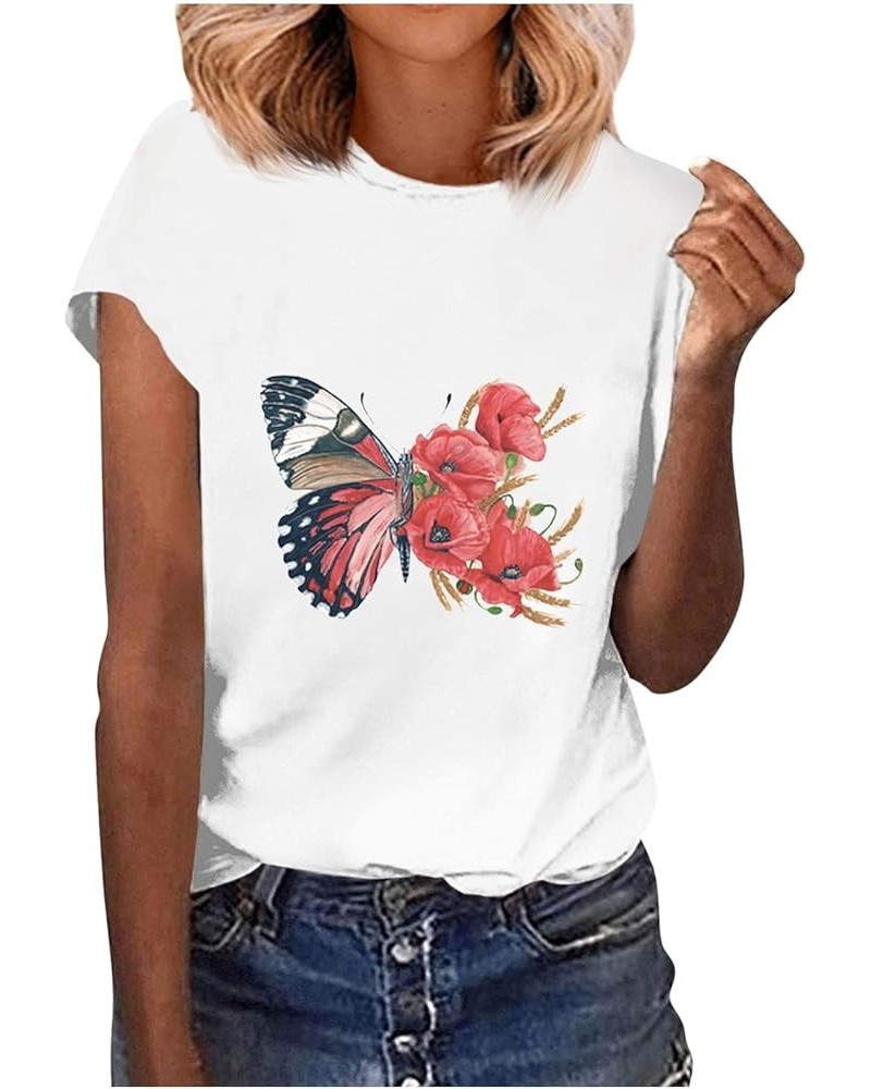 Butterfly Short Sleeve Blouse Basic Tees for Women Trendy Graphic Tees Womens Summer Tops 2023 White T Shirt Blue 03-red $6.5...