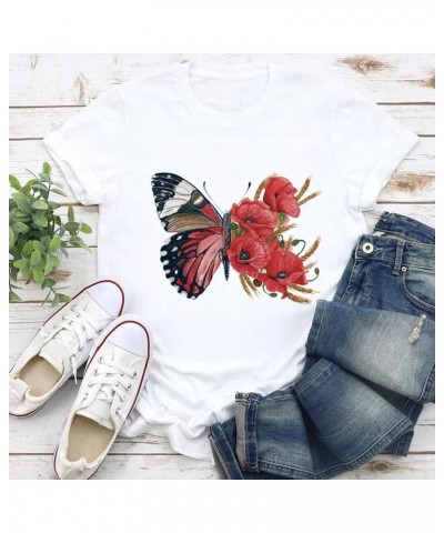 Butterfly Short Sleeve Blouse Basic Tees for Women Trendy Graphic Tees Womens Summer Tops 2023 White T Shirt Blue 03-red $6.5...