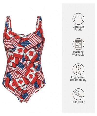 Women's Athletic Training Comfort One Piece Swimsuit Swimwear Bathing Suit Canadian American Flag Pattern $13.91 Swimsuits