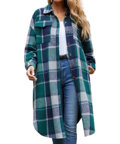 Women's 2023 Casual Plaid Shacket Long Sleeve Button Down Lapel Pocketed Jacket Shacket Coat B6-green $15.17 Jackets