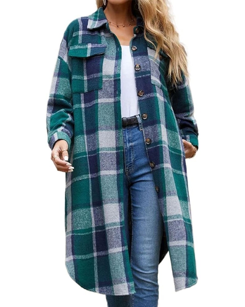 Women's 2023 Casual Plaid Shacket Long Sleeve Button Down Lapel Pocketed Jacket Shacket Coat B6-green $15.17 Jackets