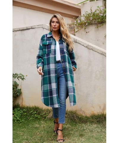 Women's 2023 Casual Plaid Shacket Long Sleeve Button Down Lapel Pocketed Jacket Shacket Coat B6-green $15.17 Jackets