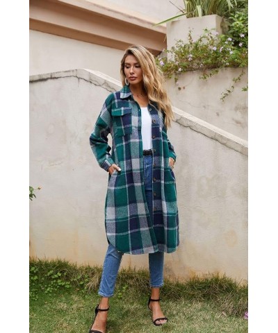 Women's 2023 Casual Plaid Shacket Long Sleeve Button Down Lapel Pocketed Jacket Shacket Coat B6-green $15.17 Jackets