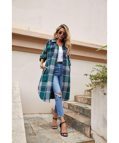 Women's 2023 Casual Plaid Shacket Long Sleeve Button Down Lapel Pocketed Jacket Shacket Coat B6-green $15.17 Jackets