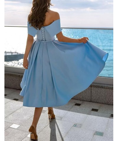 Off Shoulder Bridesmaid Dress with Pockets A Line Midi Homecoming Dress Satin Cocktail Dress BS234 A-grey $30.10 Dresses