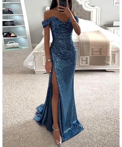 Sequin Prom Dresses for Women Off Shoulder Long Ball Gown with Slit Formal Evening Party Dress Pink $30.72 Dresses