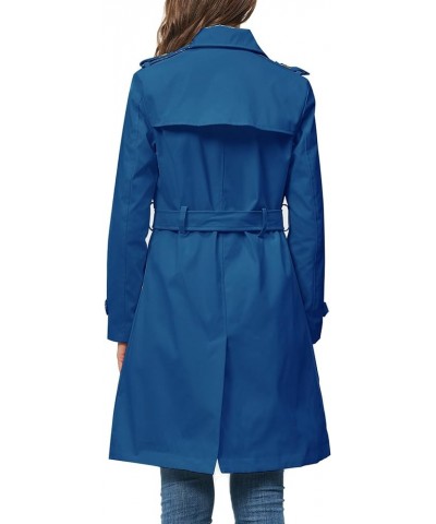 Women's Trench Coat Double Breasted Classic Lapel Overcoat Belted Jacket with Detachable Hood Navy Blue $34.44 Coats