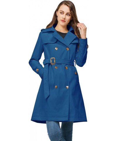 Women's Trench Coat Double Breasted Classic Lapel Overcoat Belted Jacket with Detachable Hood Navy Blue $34.44 Coats