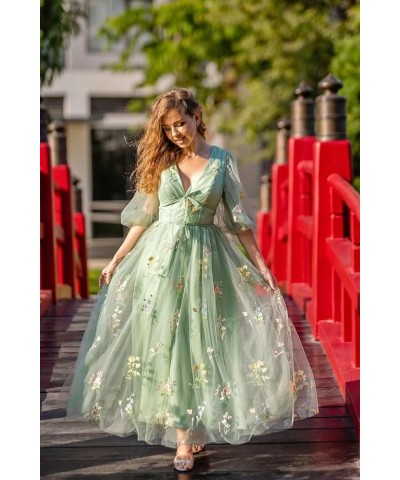 Women's Tulle Prom Dresses Flower Embroidery Long Formal Evening Party Gowns 2023 V Neck-black $23.65 Dresses