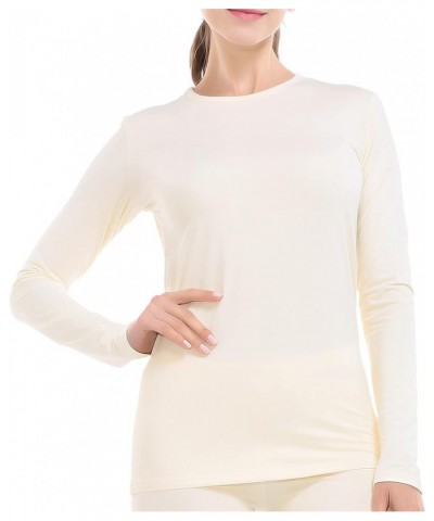 Womens Thermal Tops Crew Neck Fleece Lined Shirt Long Sleeve Base Layer Undershirt Beige $11.00 Underwear