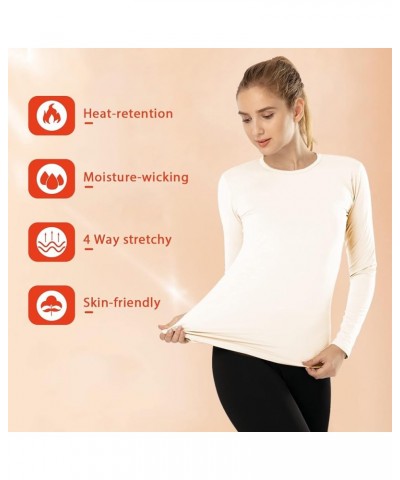 Womens Thermal Tops Crew Neck Fleece Lined Shirt Long Sleeve Base Layer Undershirt Beige $11.00 Underwear