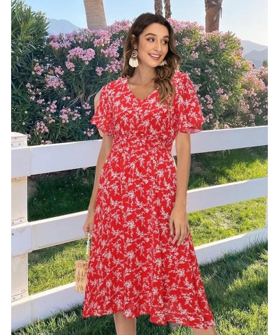 Chiffon Floral Summer Sun Beach Dresses for Women 2023 with V Neck Elastic Waist Red Floral $16.80 Dresses