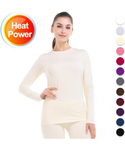 Womens Thermal Tops Crew Neck Fleece Lined Shirt Long Sleeve Base Layer Undershirt Beige $11.00 Underwear