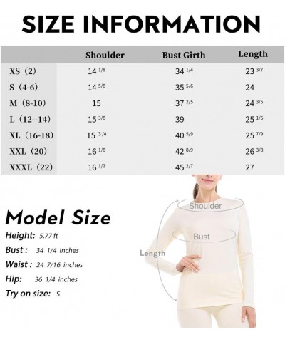 Womens Thermal Tops Crew Neck Fleece Lined Shirt Long Sleeve Base Layer Undershirt Beige $11.00 Underwear