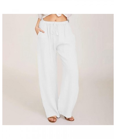 Linen Pants for Women with Pockets,2024 Summer Beach Travel Wide Leg Linen Pants Casual High Waisted Lounge Pants Comfy Pants...