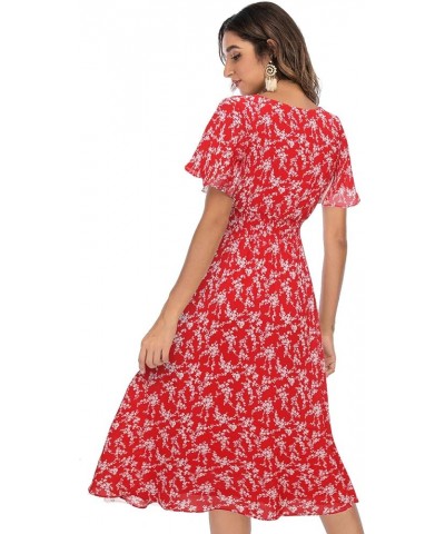 Chiffon Floral Summer Sun Beach Dresses for Women 2023 with V Neck Elastic Waist Red Floral $16.80 Dresses