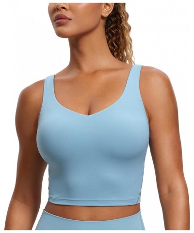 Butterluxe Womens V Neck Longline Sports Bra - Padded Workout Crop Tank Top with Built in Bra Pure Blue $21.83 Lingerie