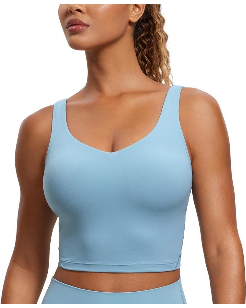 Butterluxe Womens V Neck Longline Sports Bra - Padded Workout Crop Tank Top with Built in Bra Pure Blue $21.83 Lingerie