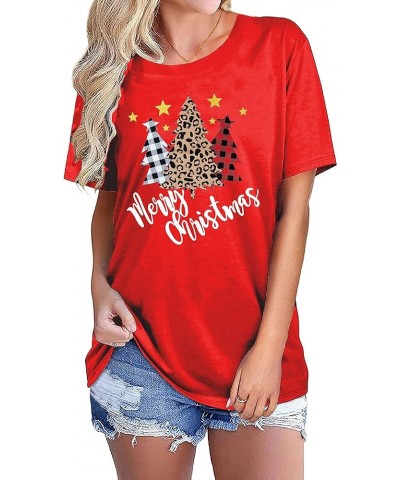 Merry Christmas Shirt for Women Christmas Tree Tees Tops Letter Xmas Tree Graphic Print Female T Shirt E-red $8.54 T-Shirts