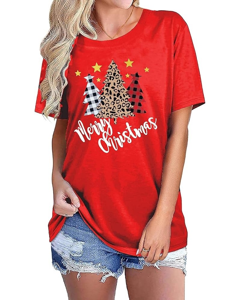 Merry Christmas Shirt for Women Christmas Tree Tees Tops Letter Xmas Tree Graphic Print Female T Shirt E-red $8.54 T-Shirts