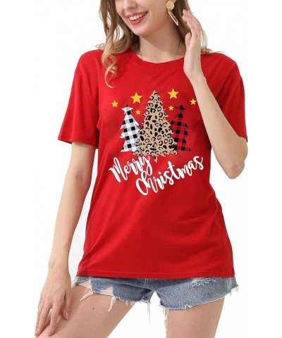 Merry Christmas Shirt for Women Christmas Tree Tees Tops Letter Xmas Tree Graphic Print Female T Shirt E-red $8.54 T-Shirts