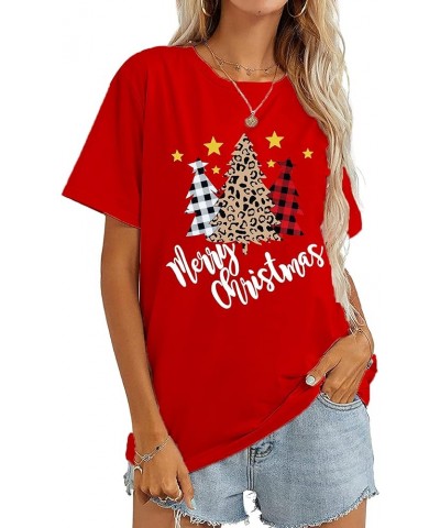 Merry Christmas Shirt for Women Christmas Tree Tees Tops Letter Xmas Tree Graphic Print Female T Shirt E-red $8.54 T-Shirts