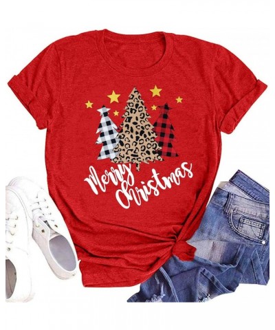 Merry Christmas Shirt for Women Christmas Tree Tees Tops Letter Xmas Tree Graphic Print Female T Shirt E-red $8.54 T-Shirts