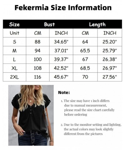 V Neck T Shirts for Women Henley Tees Tunic Tops Loose Casual Button Up Short Rolled Sleeve Solid Blouse Black $11.70 Tops