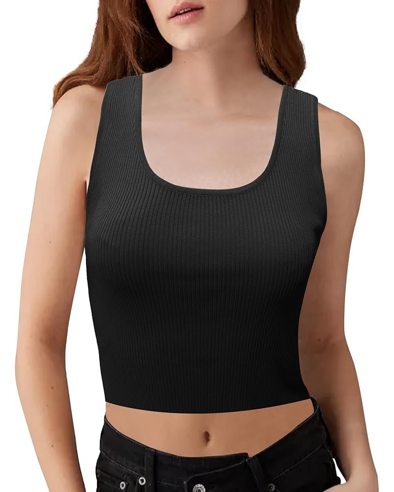 Womens Tank Tops Stretch Ribbed Extra Long Slim Fit Knit Summer Sleeveless Shirt Standard Black $6.62 Tanks