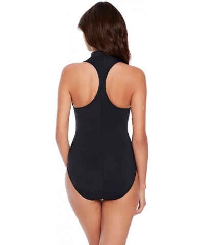 Women's Swimwear Scuba Coco High Neck Racerback Underwire Zip One Piece Swimsuit Black $79.60 Activewear