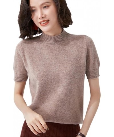 Spring Ladies Wool Short Sleeve Half Turtleneck Knit T-Shirt Thin Cashmere Sweater Solid Half Sleeve Pullovers 2purple $25.80...