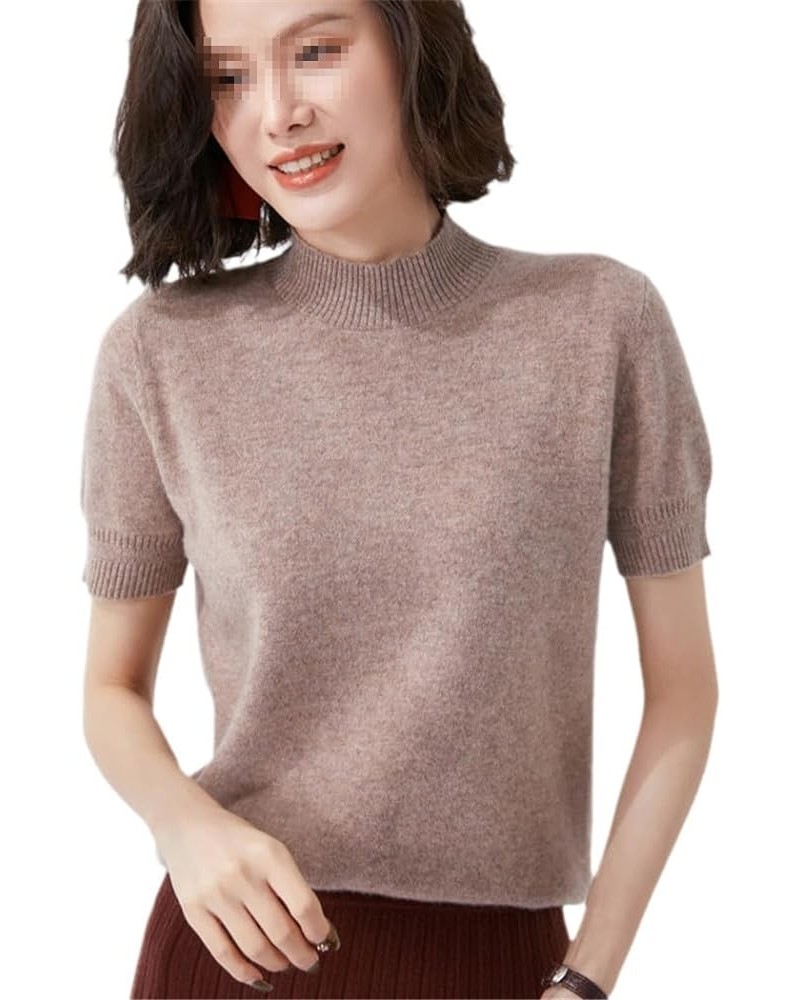 Spring Ladies Wool Short Sleeve Half Turtleneck Knit T-Shirt Thin Cashmere Sweater Solid Half Sleeve Pullovers 2purple $25.80...