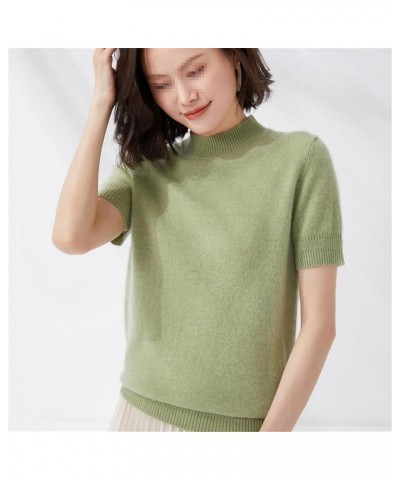 Spring Ladies Wool Short Sleeve Half Turtleneck Knit T-Shirt Thin Cashmere Sweater Solid Half Sleeve Pullovers 2purple $25.80...