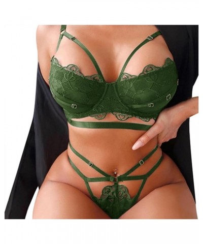 Lingerie Sets For Women Classy Lace Bra And Panty Sets Cut Out Sexy Sheer Teddy Babydolls Valentines Day Lingerie A02-green $...