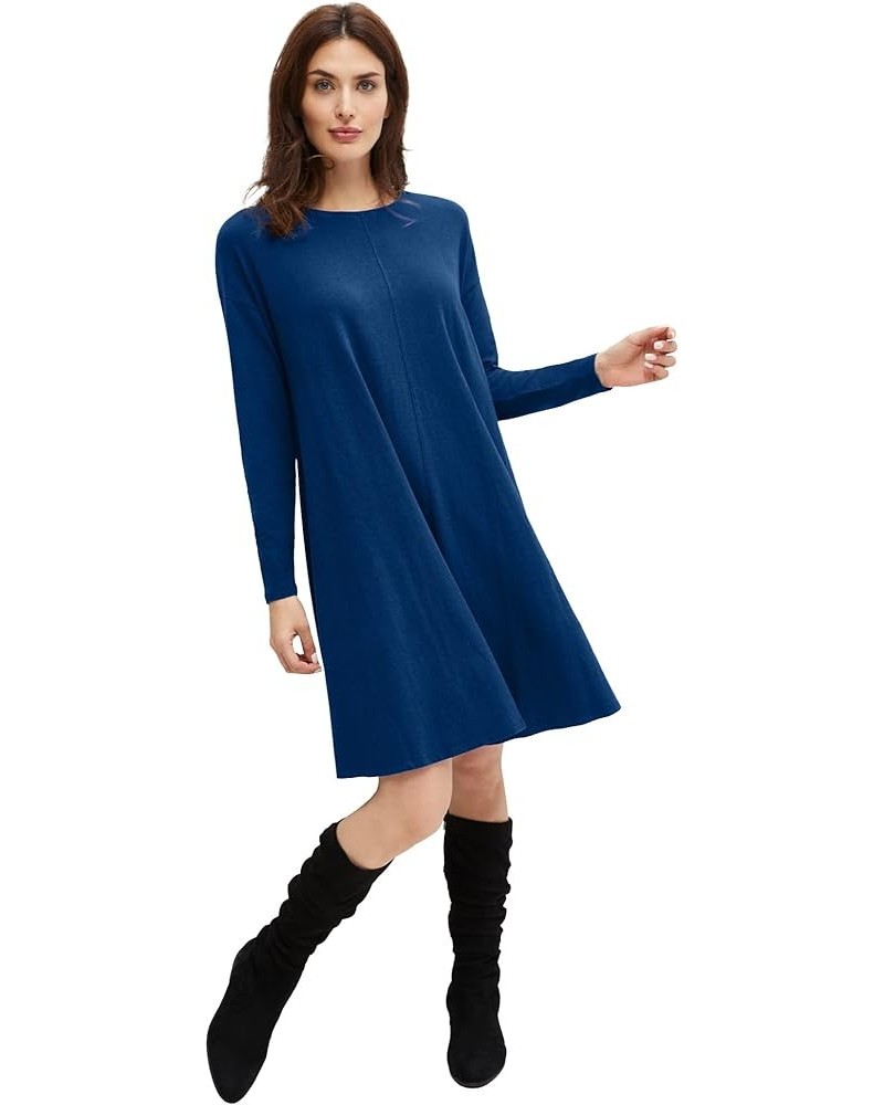 Women's Plus Size Knit Trapeze Dress Evening Blue $22.97 Dresses