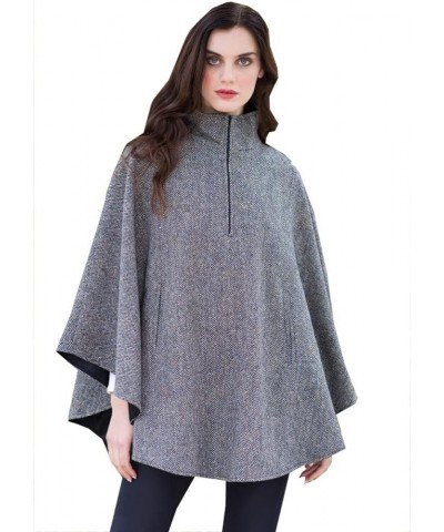 Half Zip Poncho For Women, 100% Wool Gray $112.93 Coats