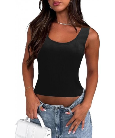 Womens Tank Tops Stretch Ribbed Extra Long Slim Fit Knit Summer Sleeveless Shirt Standard Black $6.62 Tanks