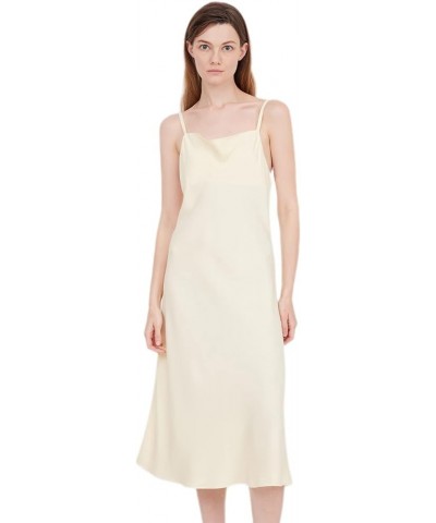 Women's Sleeveless Spaghetti Strap Draped Silk-Satin Camisole Midi Dress 066 Apricot $18.71 Dresses