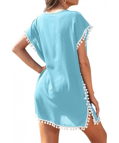 Womens Chiffon Swimsuit Cover Up Beach Coverups for Swimwear Pom Sky Blue $12.90 Swimsuits