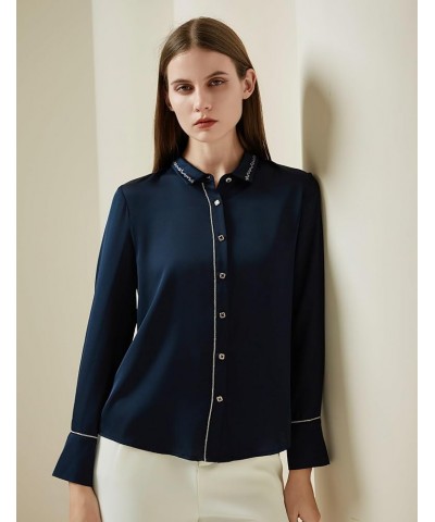 Silk Blouses for Women 100% Mulberry Silk Long Sleeve Silk Shirts for Women Navy Wave-blouse $39.60 Blouses