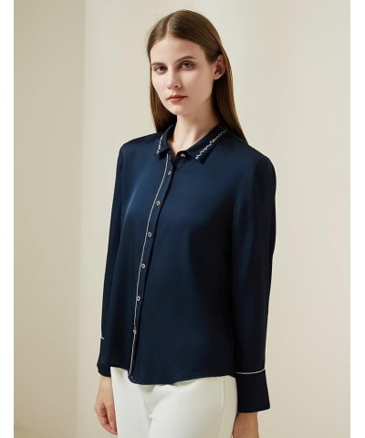 Silk Blouses for Women 100% Mulberry Silk Long Sleeve Silk Shirts for Women Navy Wave-blouse $39.60 Blouses