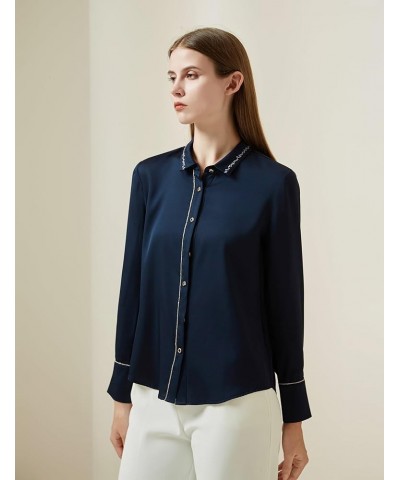 Silk Blouses for Women 100% Mulberry Silk Long Sleeve Silk Shirts for Women Navy Wave-blouse $39.60 Blouses