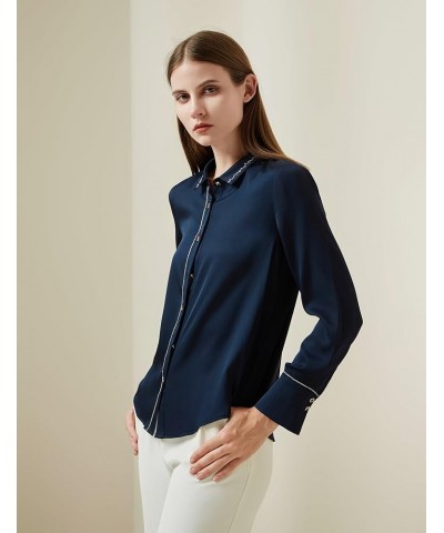 Silk Blouses for Women 100% Mulberry Silk Long Sleeve Silk Shirts for Women Navy Wave-blouse $39.60 Blouses