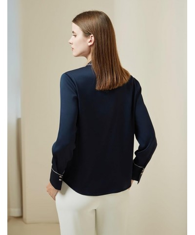 Silk Blouses for Women 100% Mulberry Silk Long Sleeve Silk Shirts for Women Navy Wave-blouse $39.60 Blouses