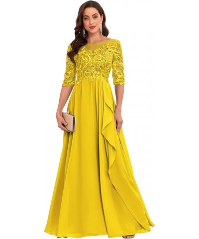 Long Lace Mother of The Bride Dresses for Wedding Chiffon Ruffles Formal Evening Dress Mustard Yellow $37.40 Dresses