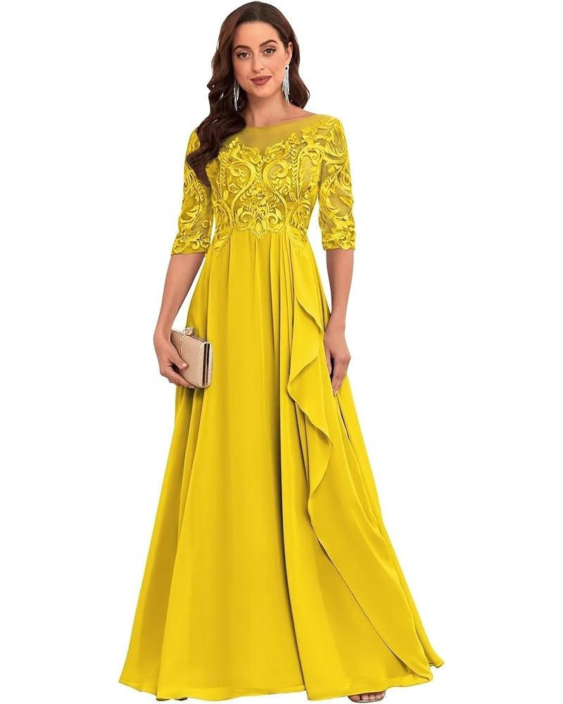 Long Lace Mother of The Bride Dresses for Wedding Chiffon Ruffles Formal Evening Dress Mustard Yellow $37.40 Dresses