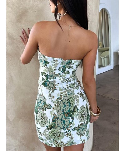 Women Sexy Tube Mini Dress Off The Shoulder Mini Bodycon Short Dress Summer Trendy Strapless Tube Top Dress Slit Hem-floral G...